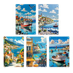 Metallwandkunst Mittelmeer | Nautisches Küstendekor Set Metallschild