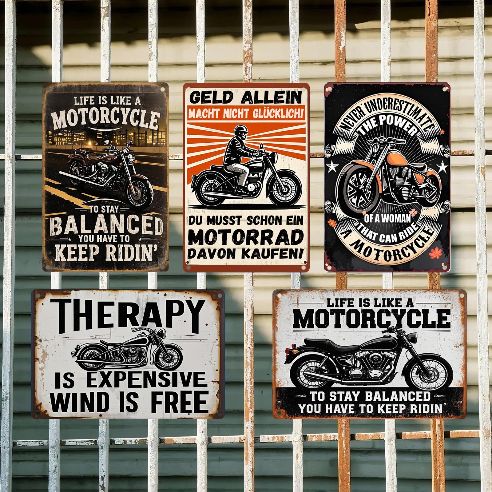 Vintage Motorcycle Metal Sign Set: Retro Biker Garage Decor, Inspirational Quotes