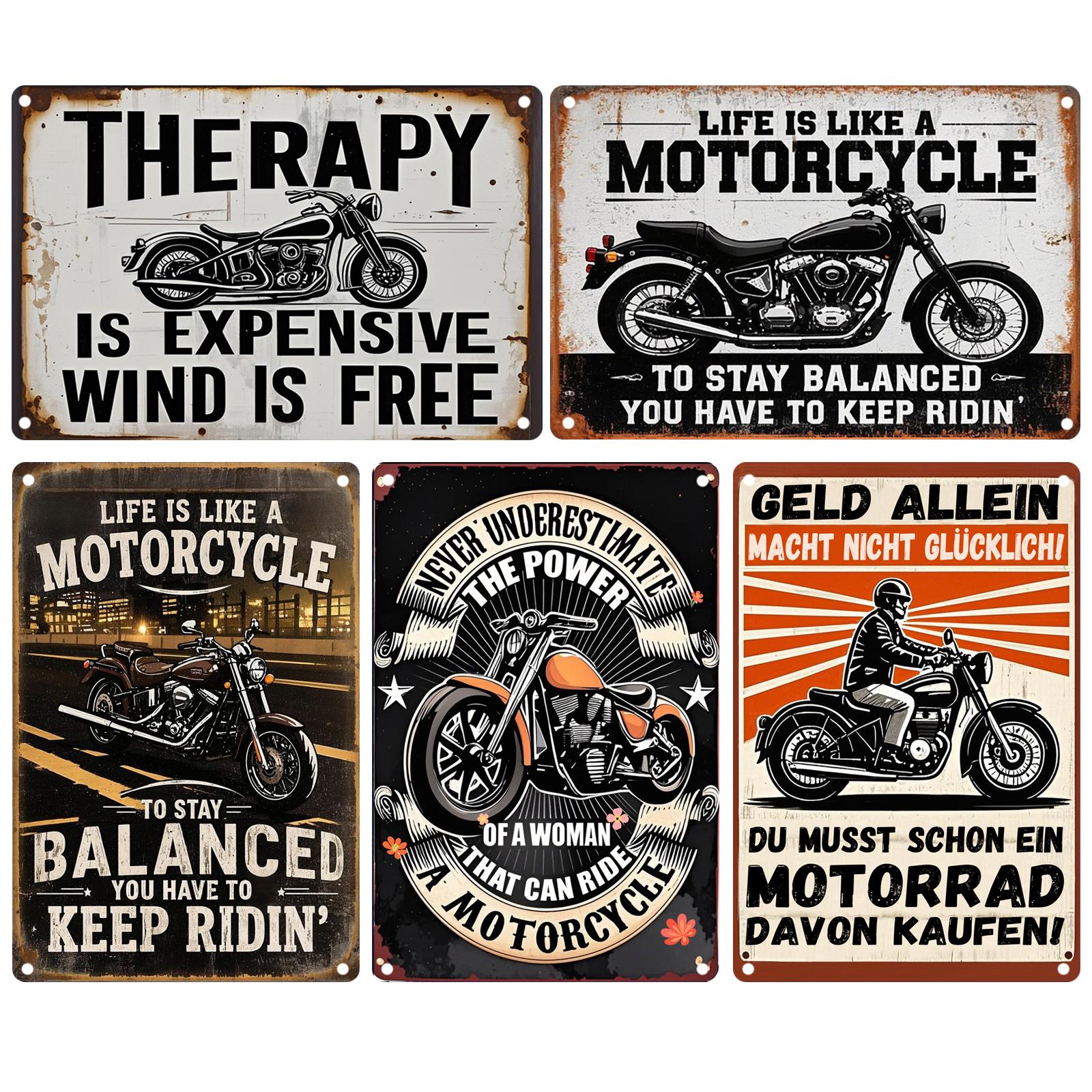 Vintage Motorcycle Metal Sign Set: Retro Biker Garage Decor, Inspirational Quotes