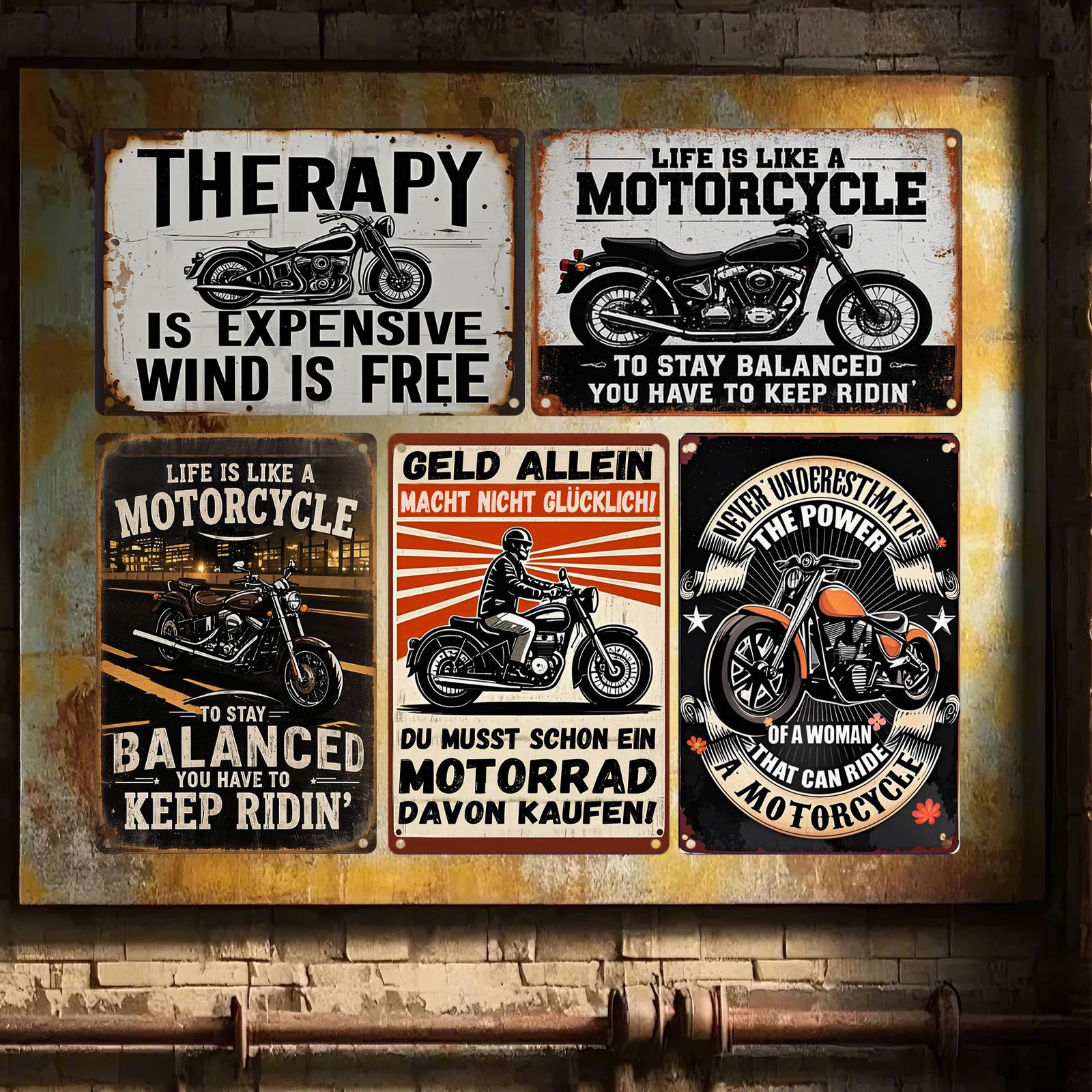 Vintage Motorcycle Metal Sign Set: Retro Biker Garage Decor, Inspirational Quotes