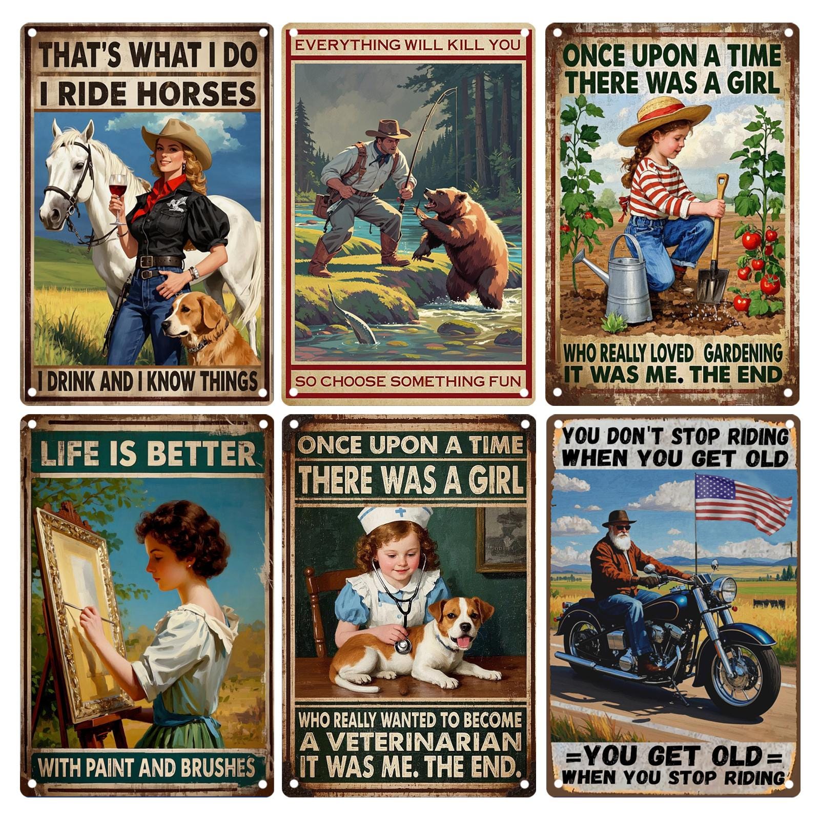 Plaque métal vintage | Art inspirant, décoration équestre et de jardin
