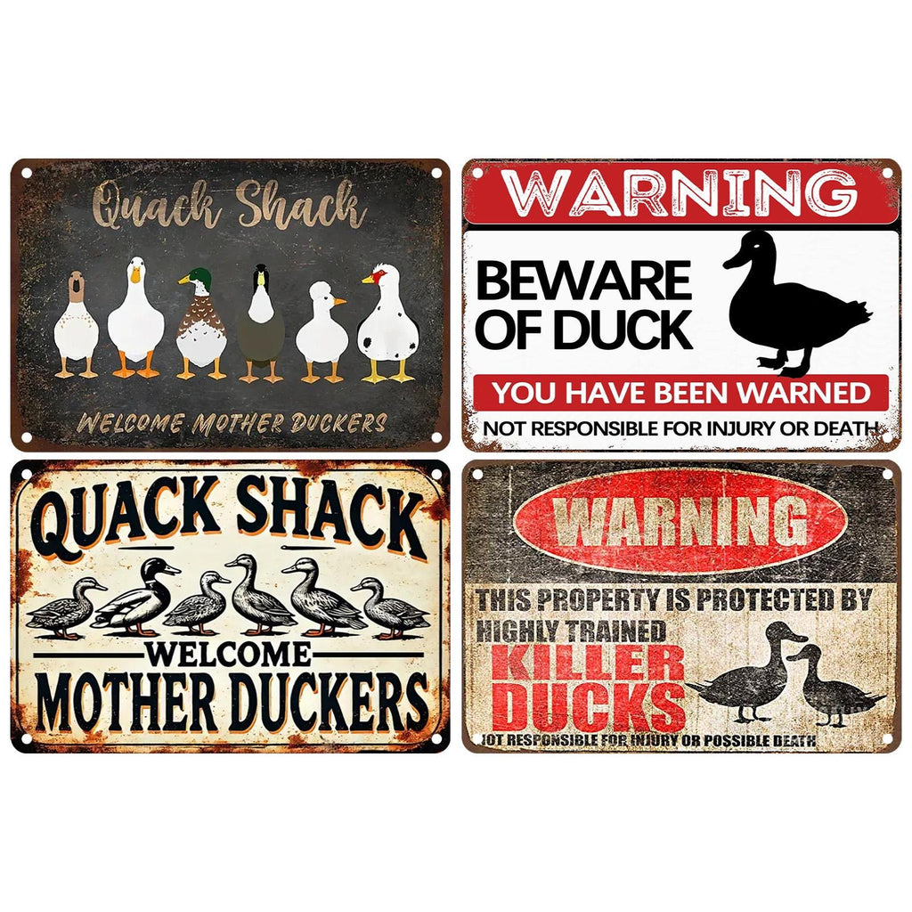 Funny Duck Metal Sign Set, Farmhouse Quack Shack Decor
