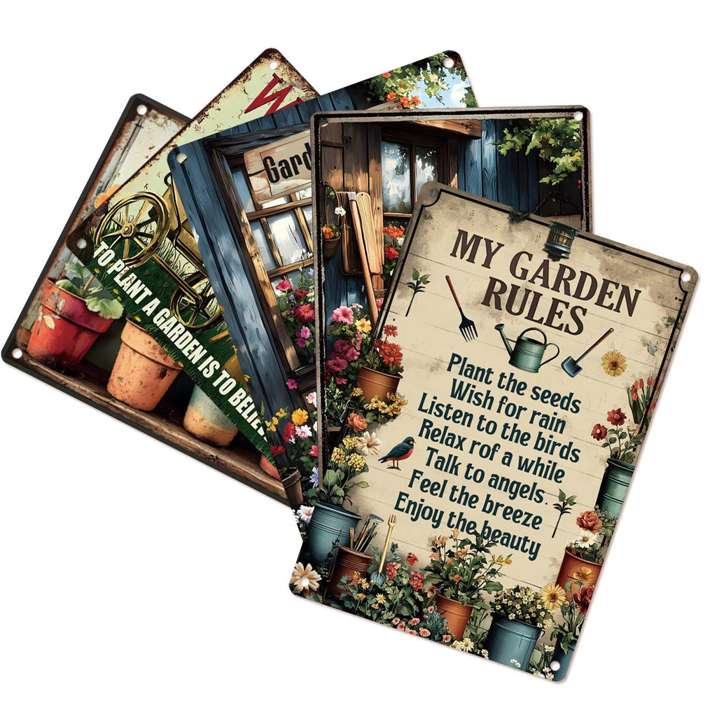 Vintage Garden Metal Sign Set | Floral & Humorous Patio Decor