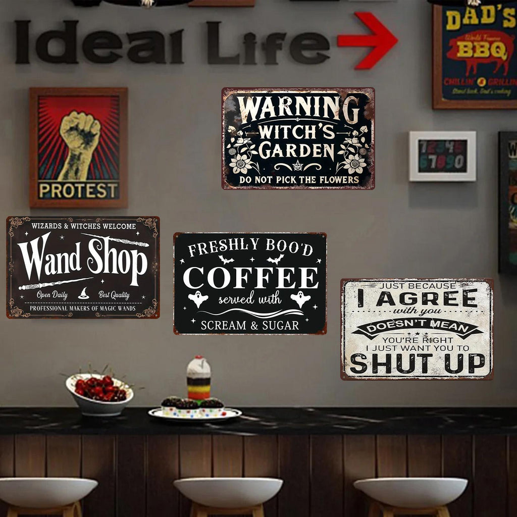 Halloween Witch Metal Sign: Funny Gothic Spooky Decor