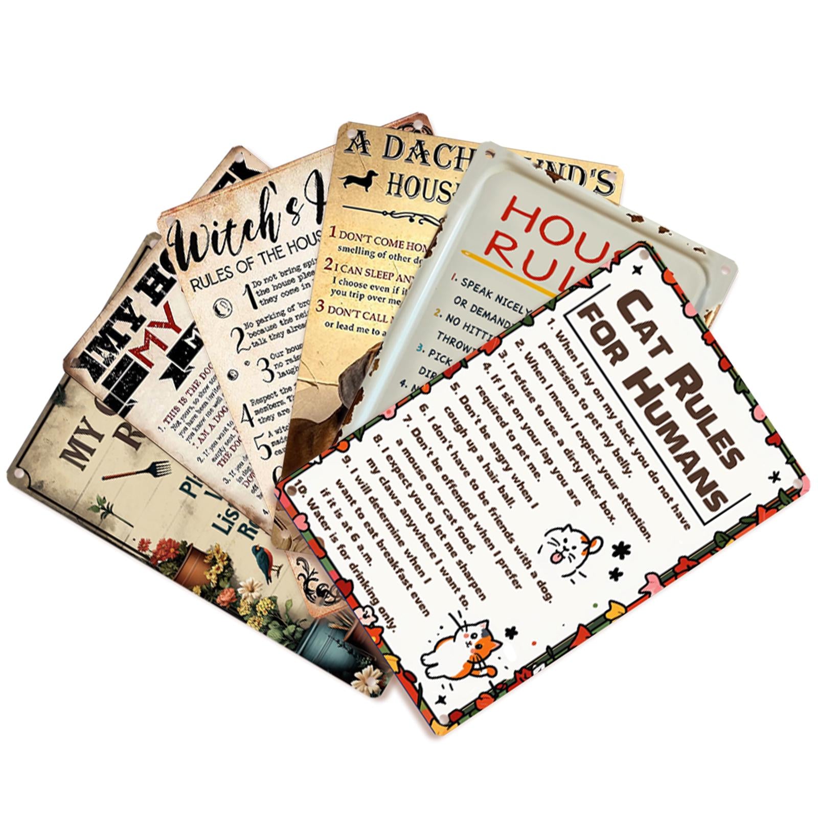 Farmhouse Garden Rules Metal Sign: Dachshund, Cat, Witch Home Decor (8x12)