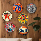Plaque métallique vintage gaz et pétrole | Texaco, Gulf, Pennzoil | Décoration de garage