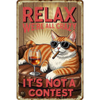 Lustiges Katzen-Metallschild | Retro Verrückte Katze trinkt Wein Deko