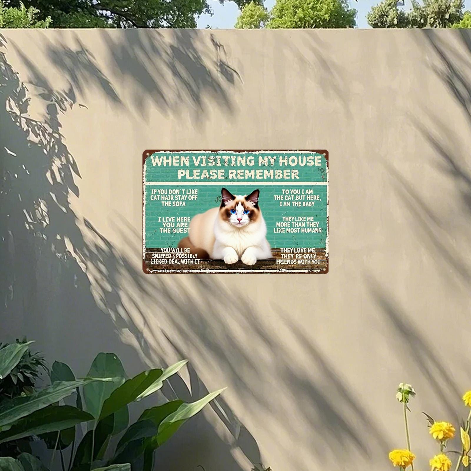 Funny Cat Rules Metal Sign: Vintage-Style Pet Lover Wall Decor