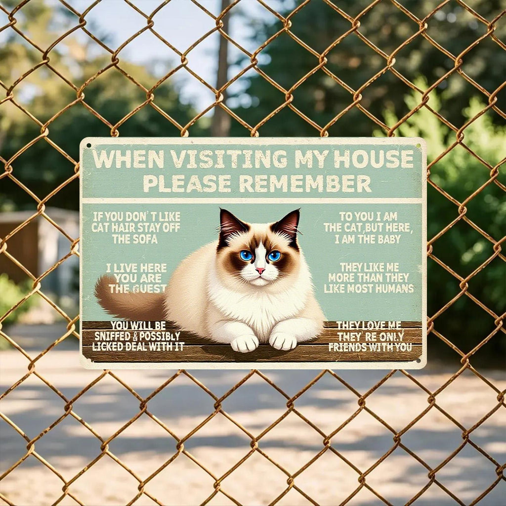 Funny Cat Rules Metal Sign: Retro Pet Humor Wall Decor