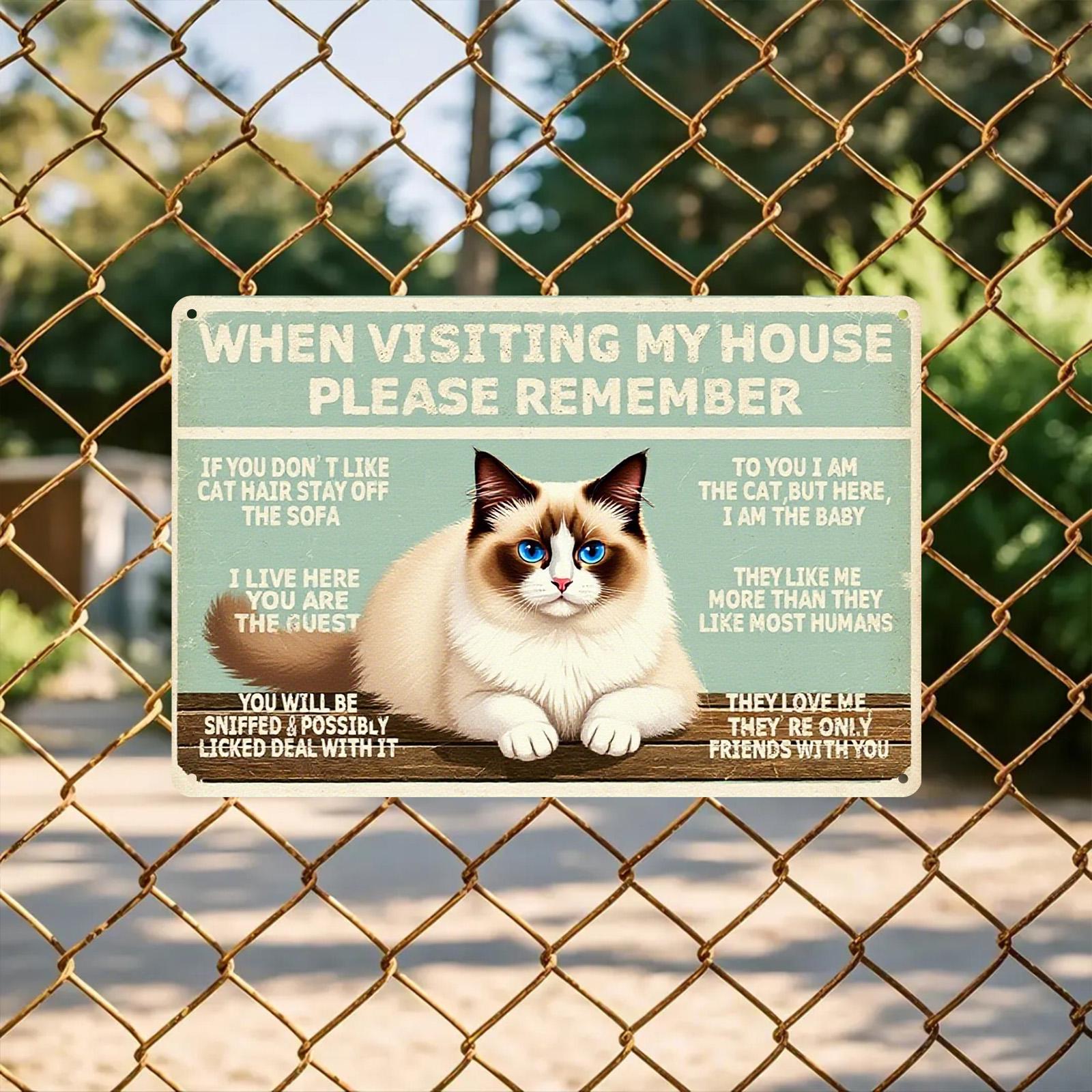 Funny Cat Rules Metal Sign: Retro Pet Humor Wall Decor