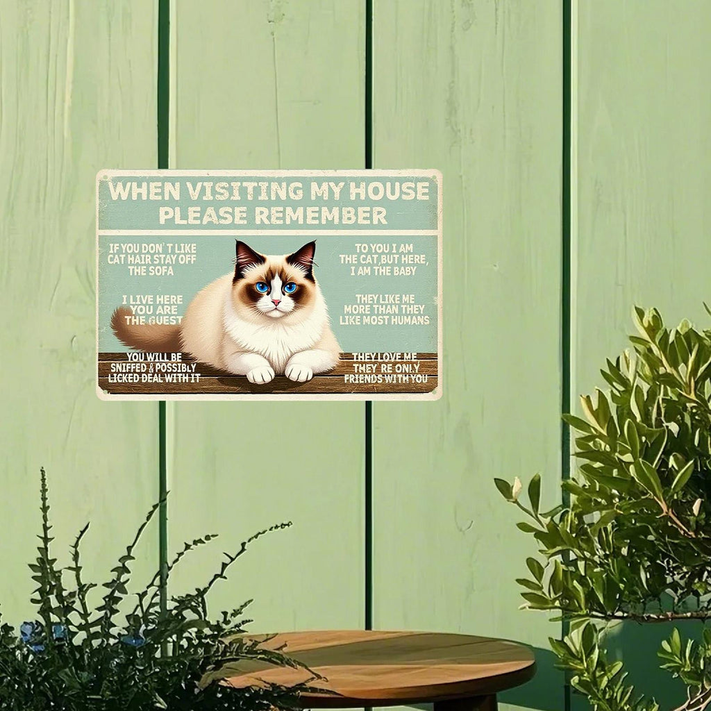 Funny Cat Rules Metal Sign: Retro Pet Humor Wall Decor