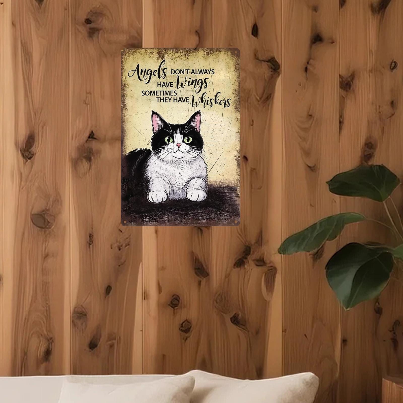 Angels Have Whiskers Cat Metal Sign: Vintage Inspirational Wall Decor
