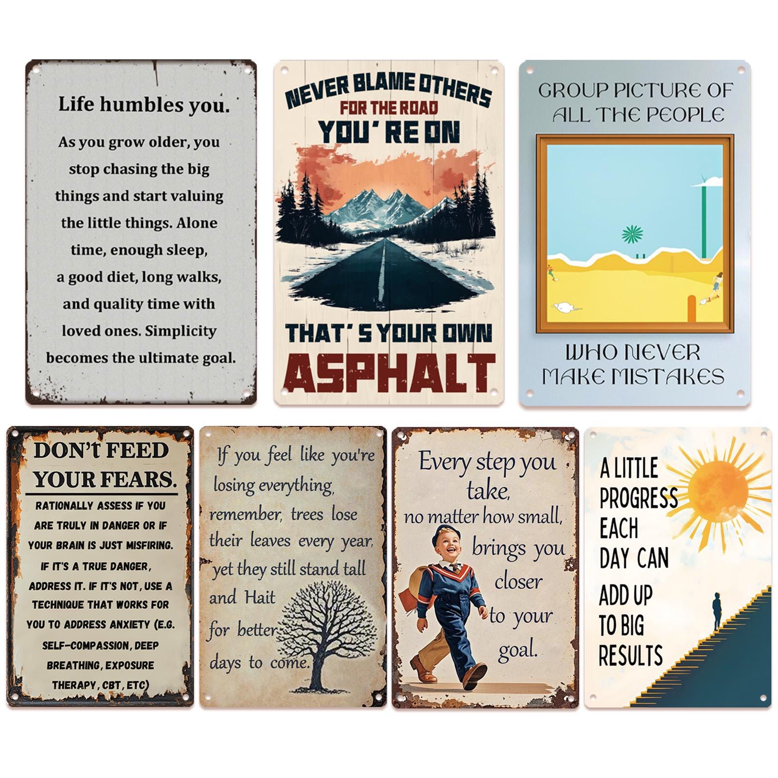 Inspirational Metal Sign Set: Vintage Motivational Wall Art - Home Office Decor