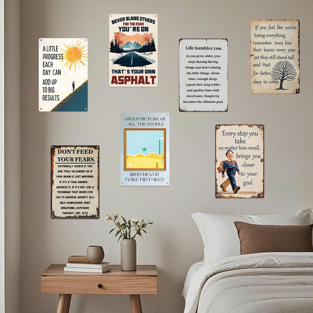 Inspirierendes Metallschild-Set | Vintage Motivations-Wandkunst | Home Office Deko
