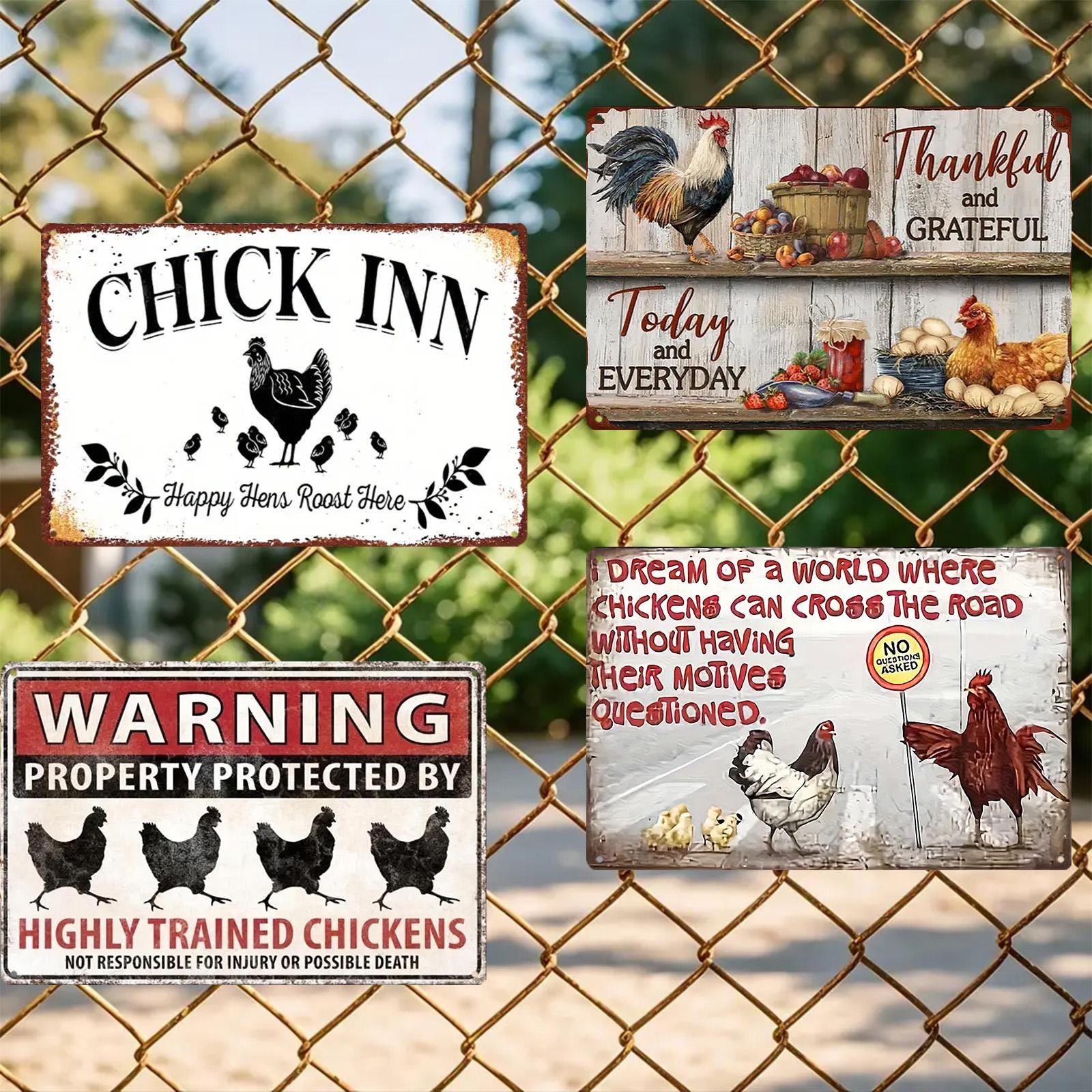 Farmhouse Chicken Coop Metal Sign: Rustic Rooster Hen House Decor