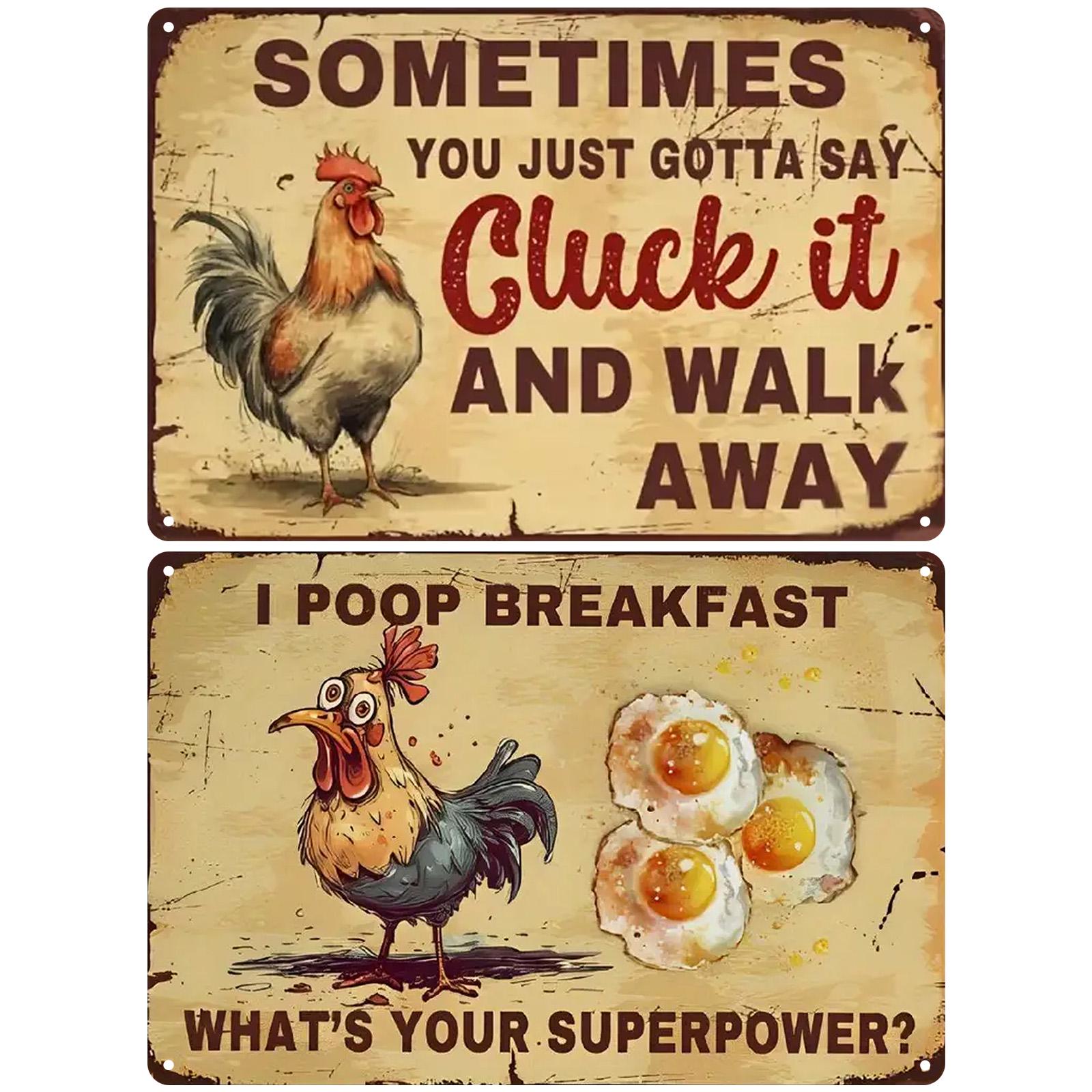 Funny Chicken Metal Sign: Farmhouse Kitchen Rooster Decor