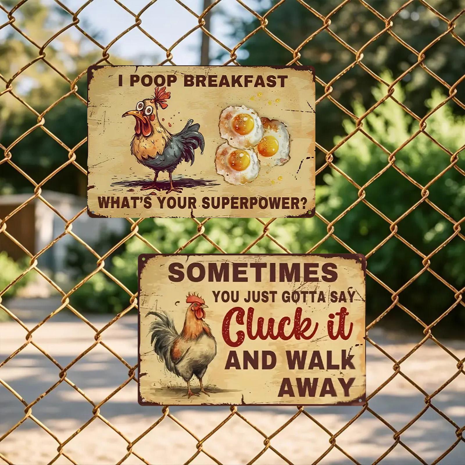 Funny Chicken Metal Sign: Farmhouse Kitchen Rooster Decor