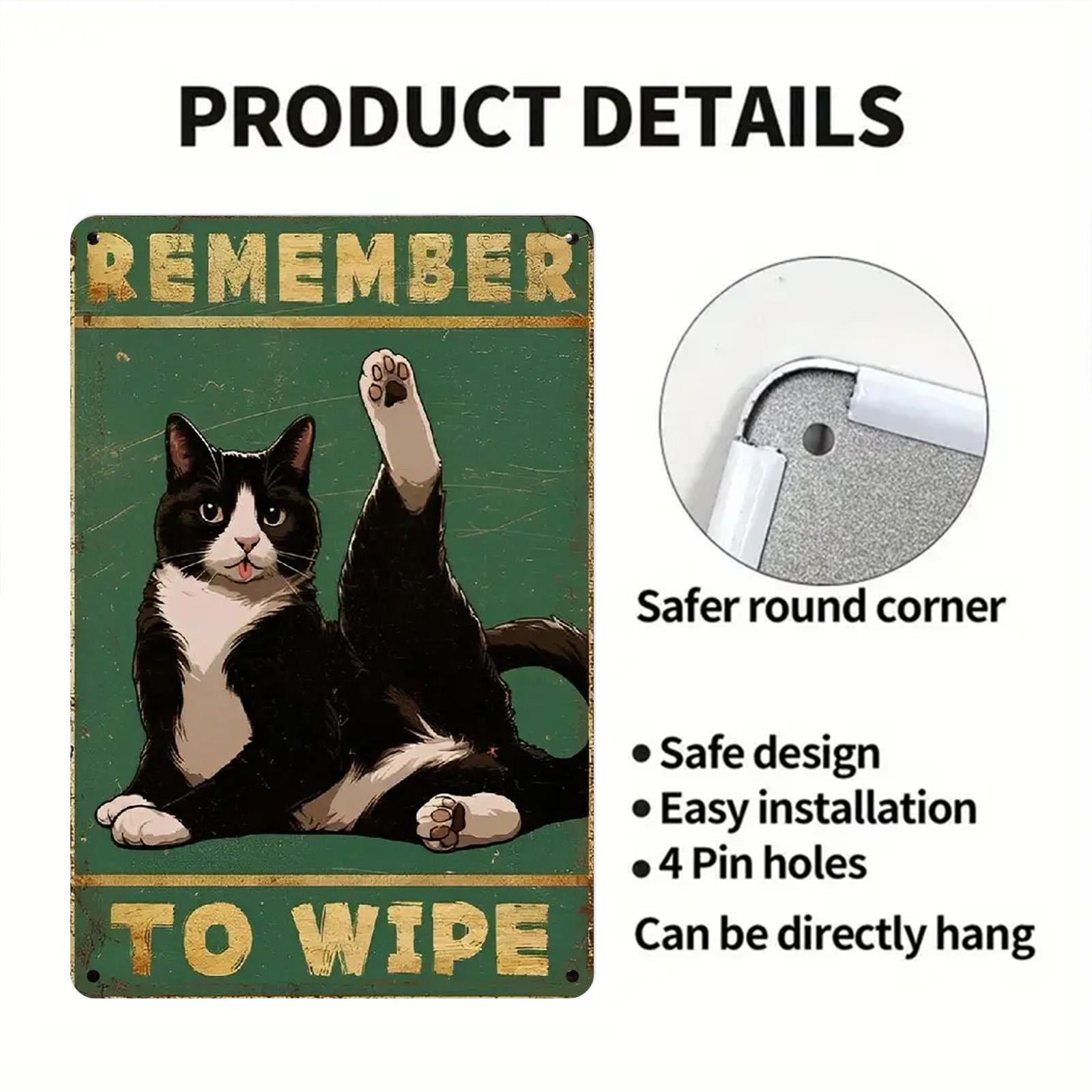 Funny Cat Metal Sign: Vintage Bathroom Humor Wall Art Decor