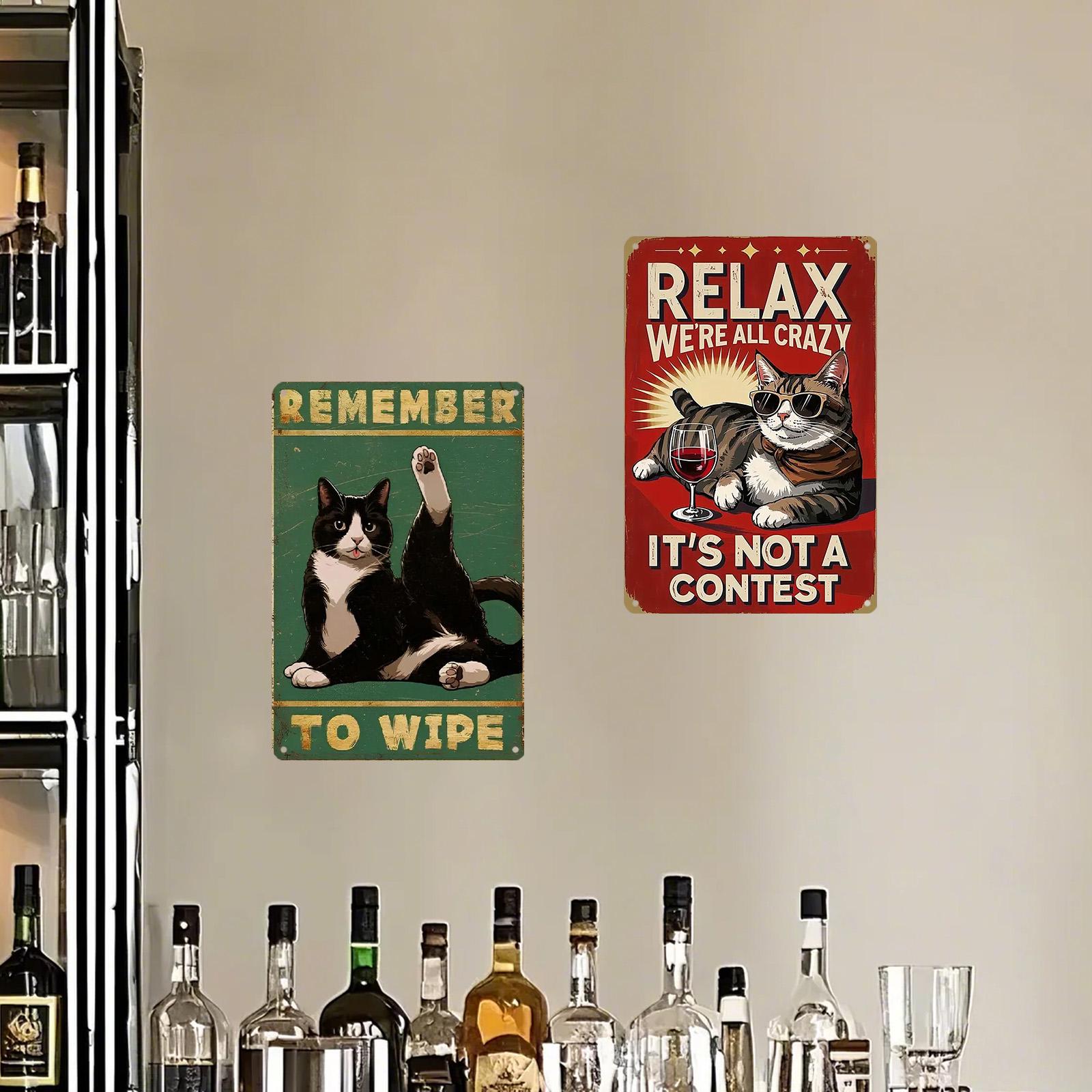 Funny Cat Metal Sign: Vintage Bathroom Humor Wall Art Decor