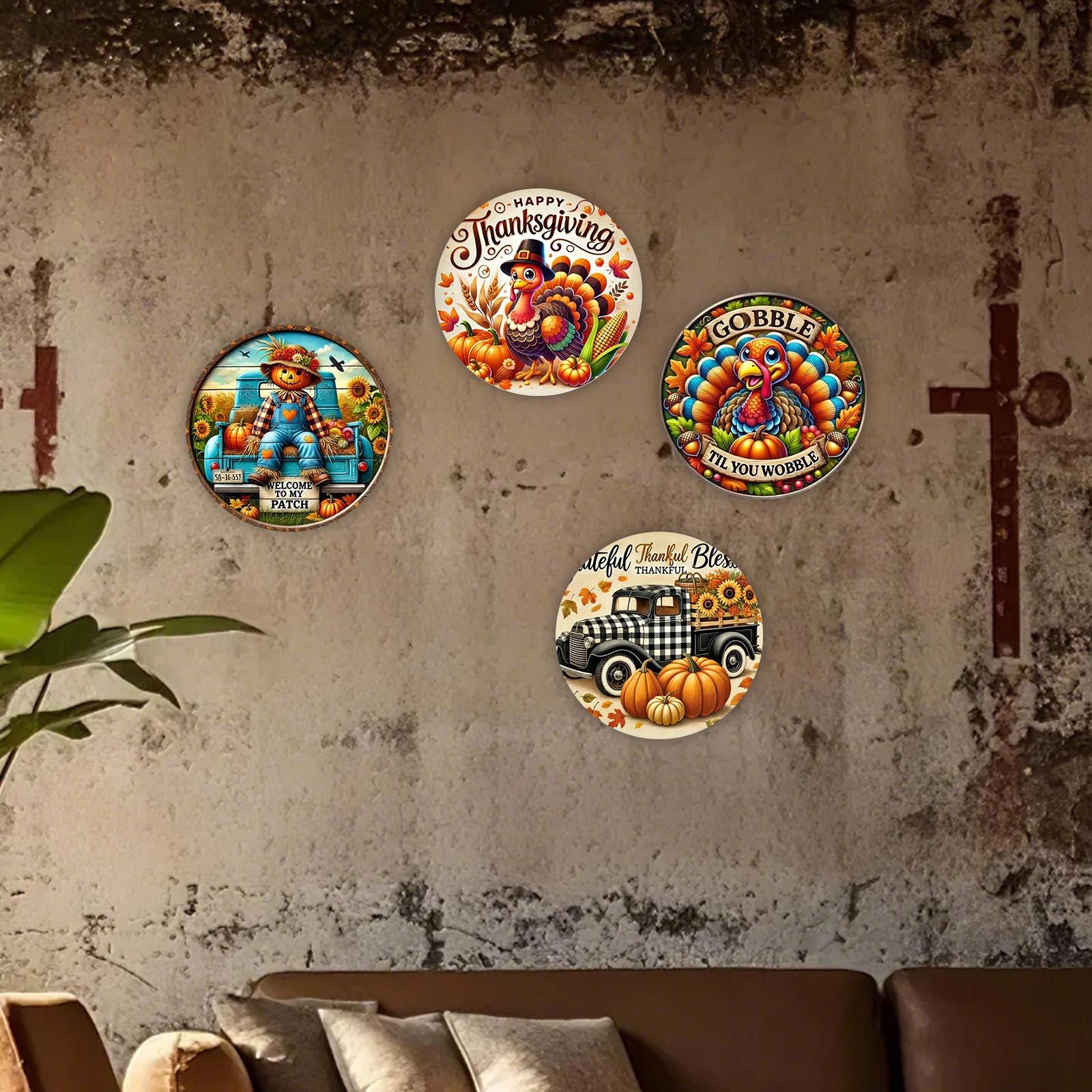 Thanksgiving Turkey Metal Sign: Farmhouse Autumn Decor, 8x8 Holiday Plaque