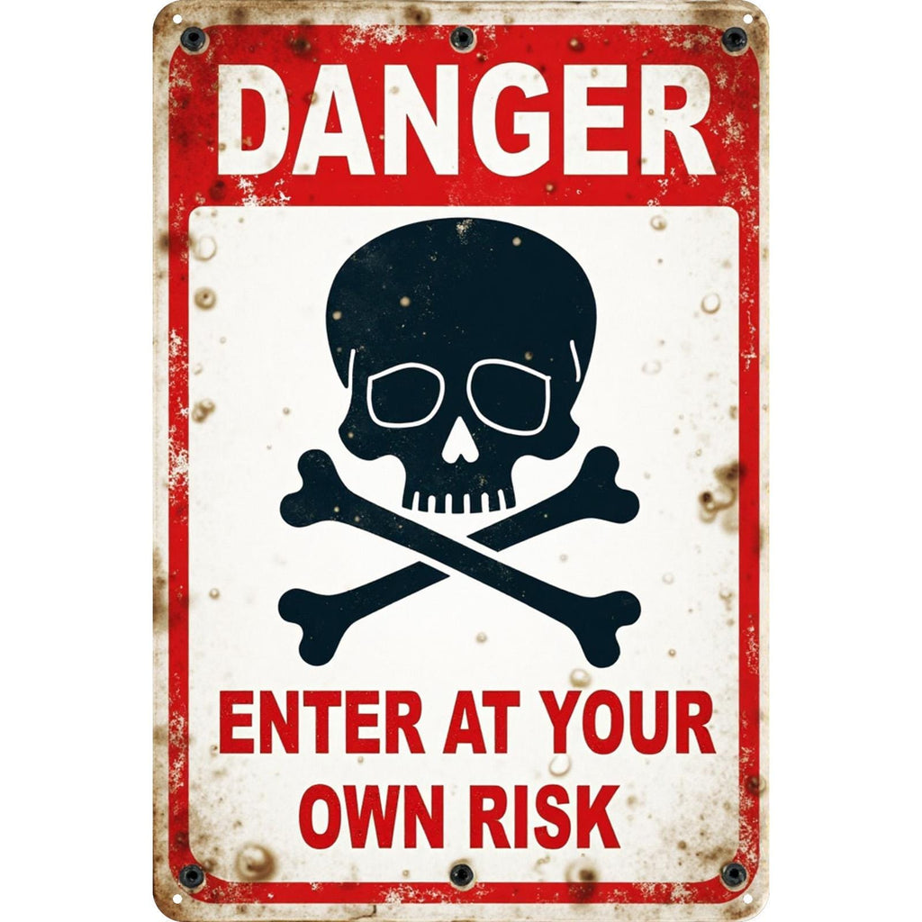 Danger Skull Crossbones Metal Sign: Industrial Garage Decor