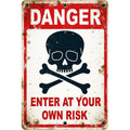 Danger Skull Crossbones Metal Sign: Industrial Garage Decor