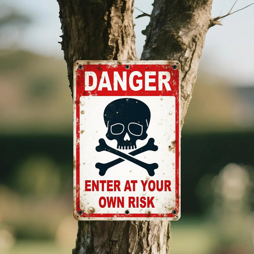 Danger Skull Crossbones Metal Sign: Industrial Garage Decor