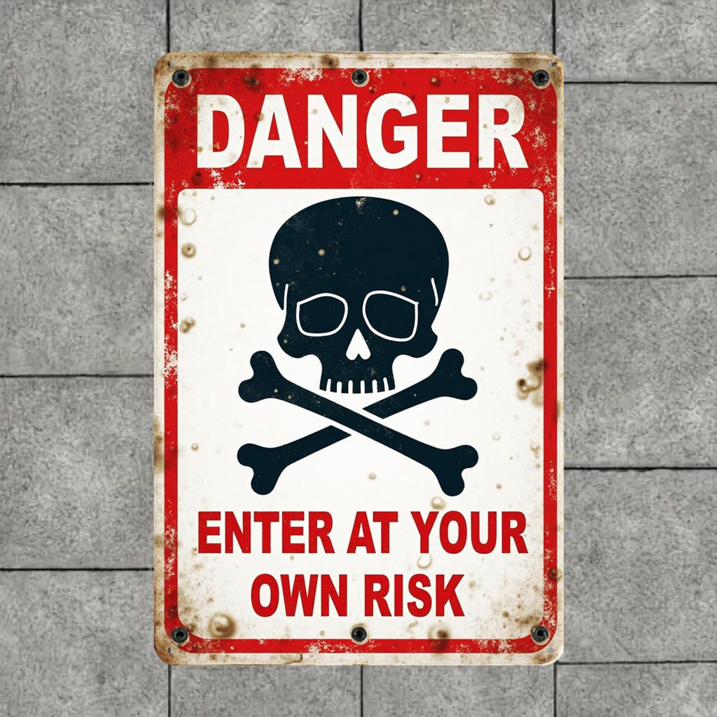 Danger Skull Crossbones Metal Sign: Industrial Garage Decor