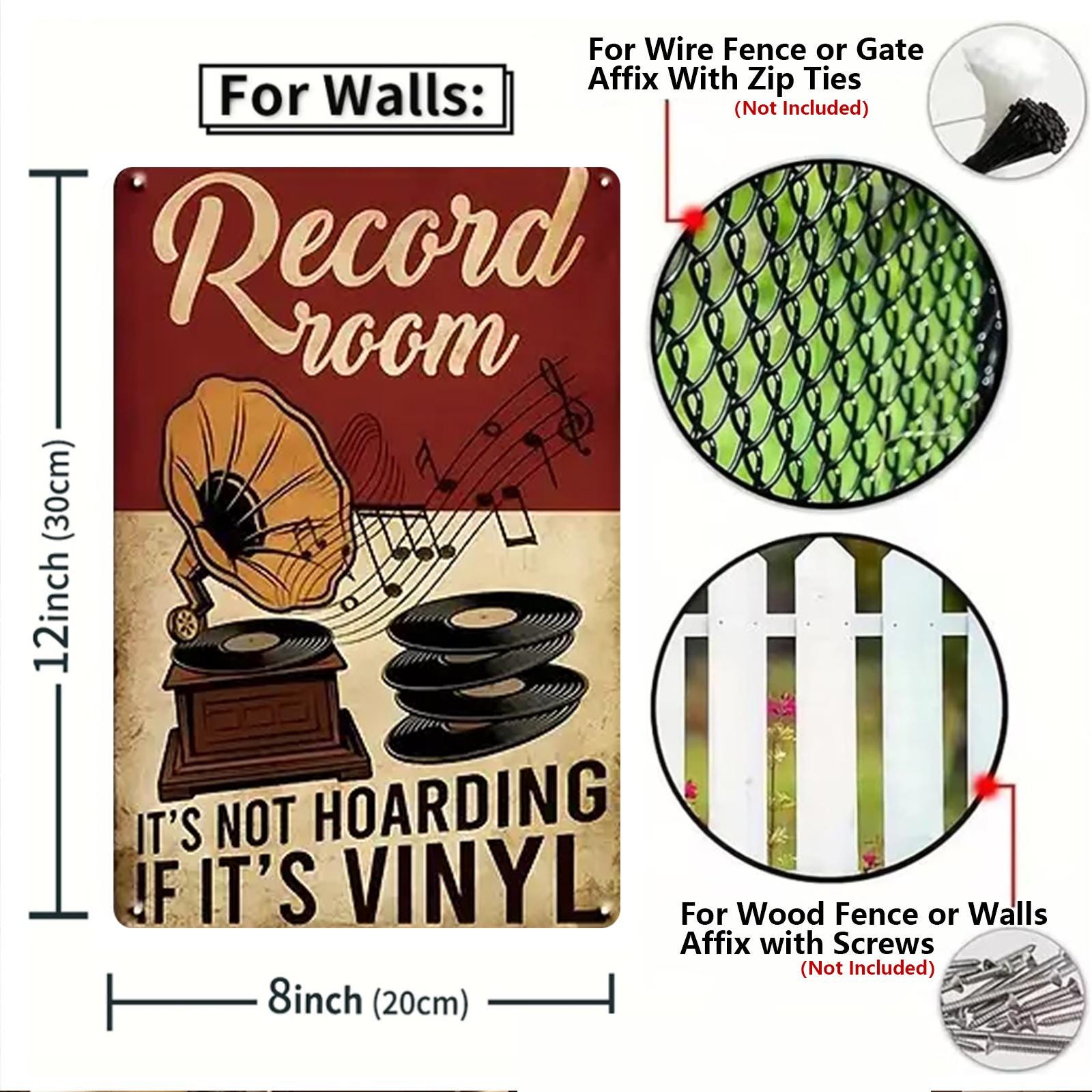 Retro Vinyl Record Metal Sign Set: Music Room Decor, Guitar & Gramophone Art