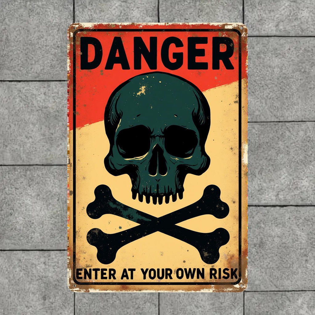 Panneau vintage crâne danger | Décoration murale industrielle pour garage, panneau en métal durable en fer blanc