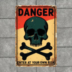 Panneau vintage crâne danger | Décoration murale industrielle pour garage, panneau en métal durable en fer blanc