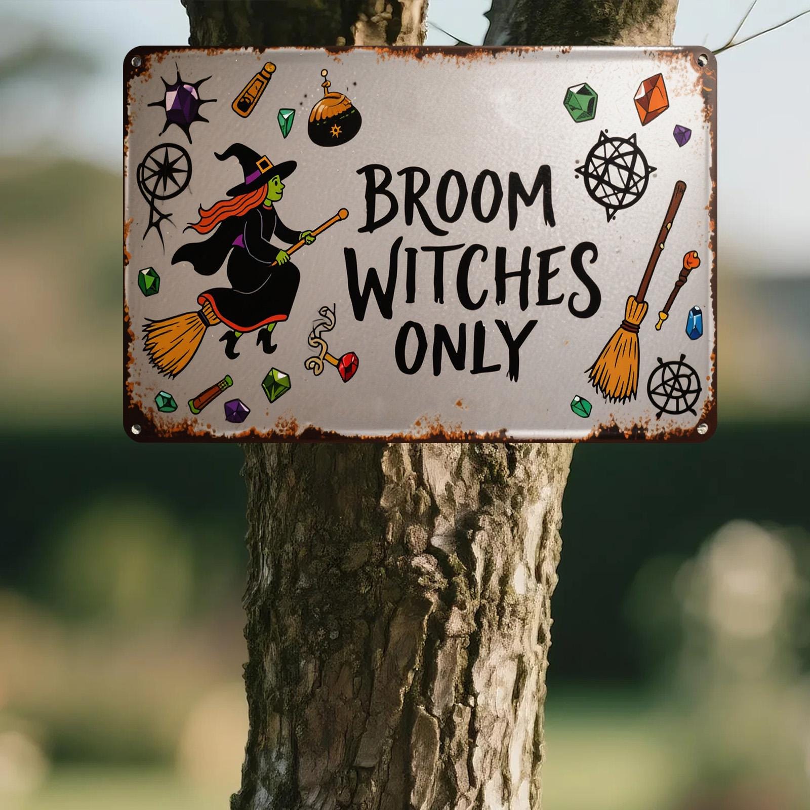 Witches Only Metal Sign - Funny Halloween Spooky Decor