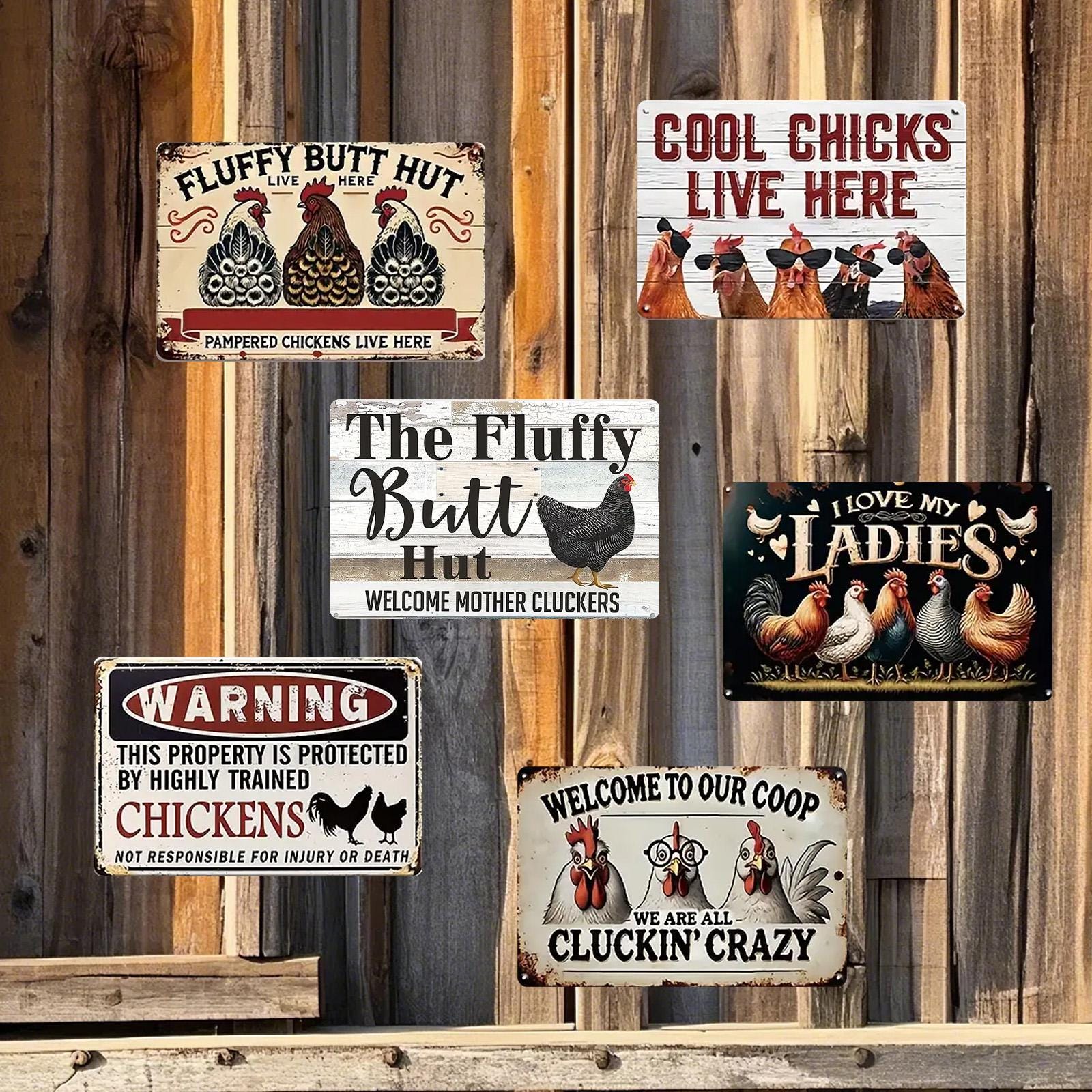 Funny Chicken Coop Metal Sign: Fluffy Butt Hut Farmhouse Decor
