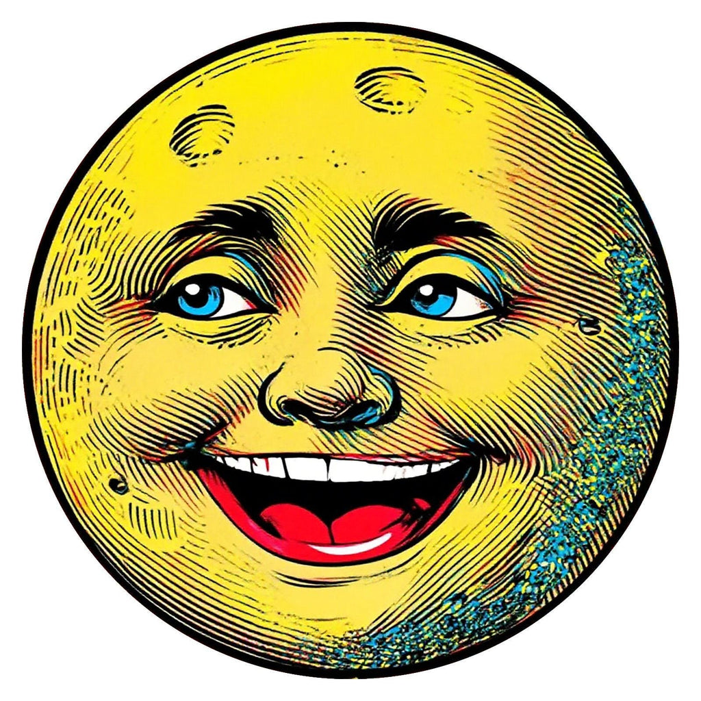 Pancarte métallique lune souriante vintage | Décoration murale céleste rétro