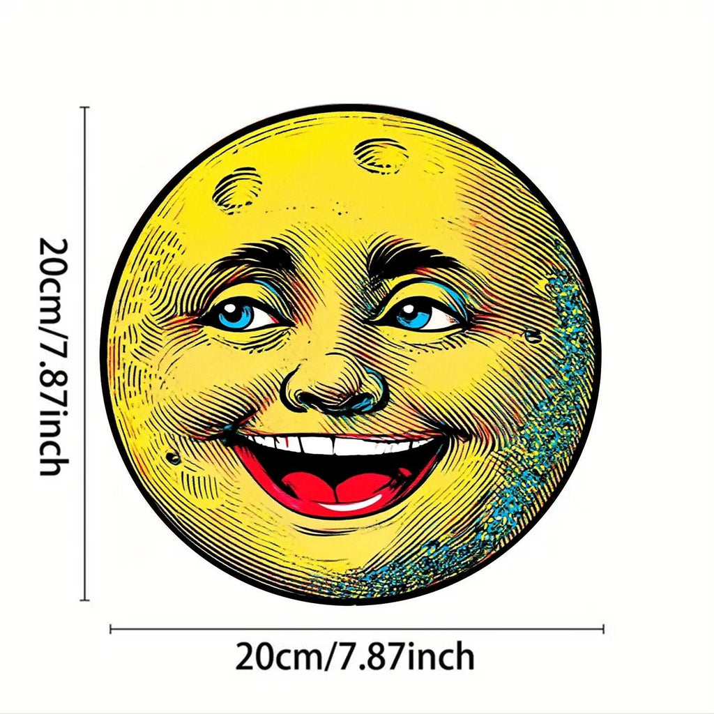 Pancarte métallique lune souriante vintage | Décoration murale céleste rétro