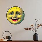 Pancarte métallique lune souriante vintage | Décoration murale céleste rétro