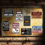 Vintage Garage Signs Set: Rustic Metal Man Cave Wall Art
