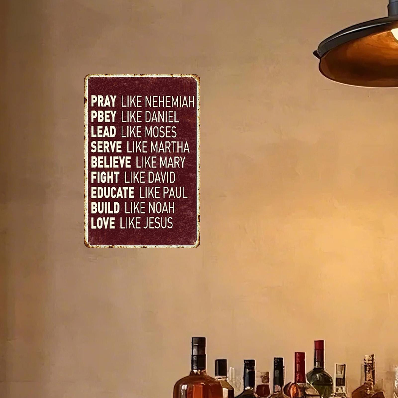 Christian Metal Sign: Pray, Lead, Love - Rustic Bible Verse Decor