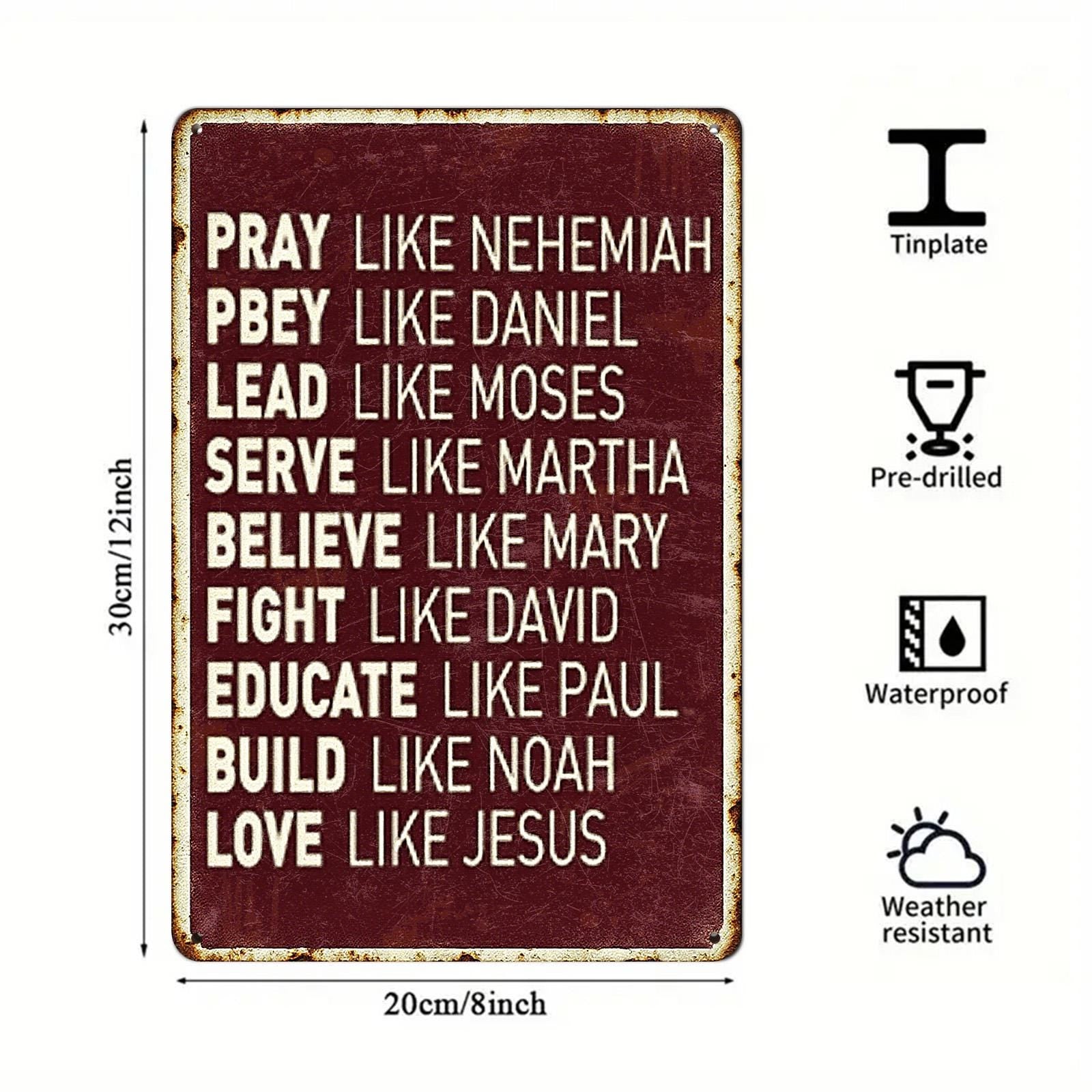 Christian Metal Sign: Pray, Lead, Love - Rustic Bible Verse Decor