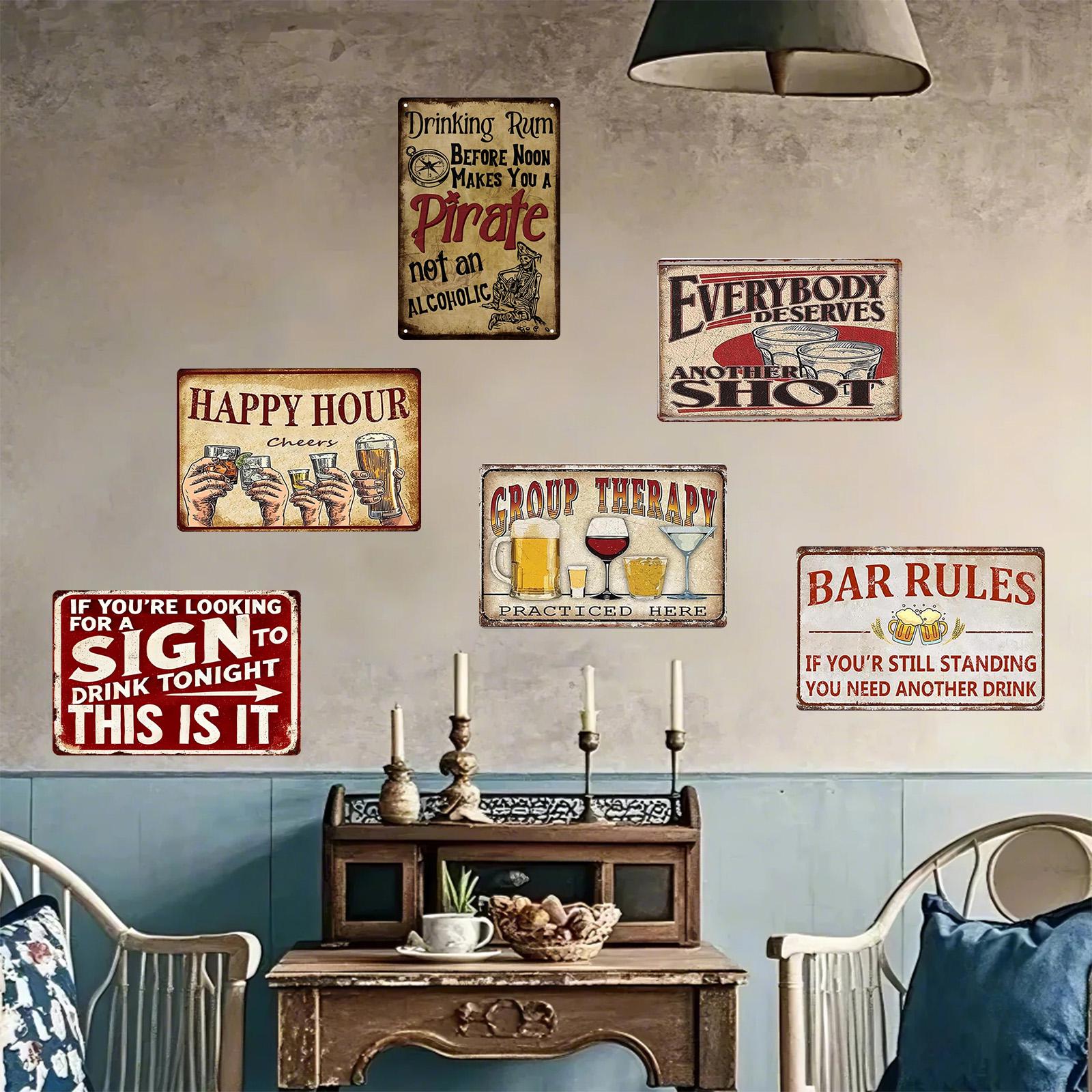 Vintage Bar Rules Metal Sign: Humorous Drinking Quotes, Man Cave Decor