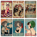 Retro Hair Salon Metal Sign Set | Vintage Barber Shop Wall Decor