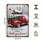 Panneau métallique de Noël camions rouges rétro | Décor de vacances style ferme