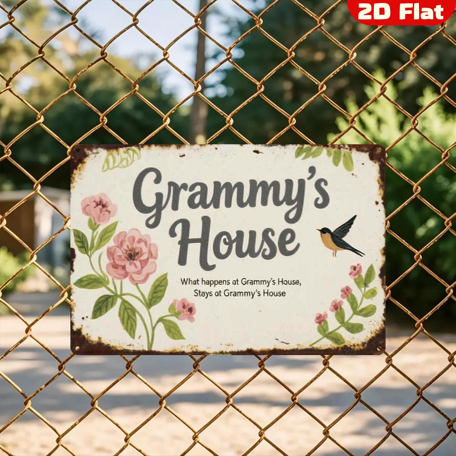 Grammy's House Metal Sign: Rustic Floral Vintage-Style Decor