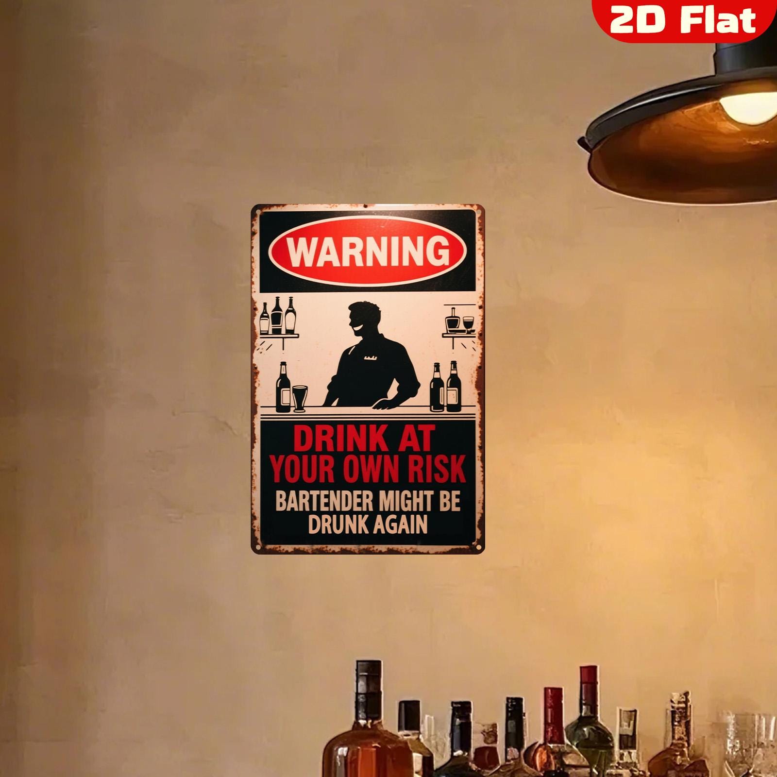 Funny Bar Metal Sign: "Drink at Your Own Risk" - Vintage Style Decor
