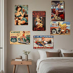 Vintage Pin-Up Girl Metallblechschild | Retro Route 66 Wandkunst
