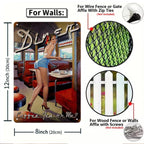Vintage Pin-Up Girl Metallblechschild | Retro Route 66 Wandkunst