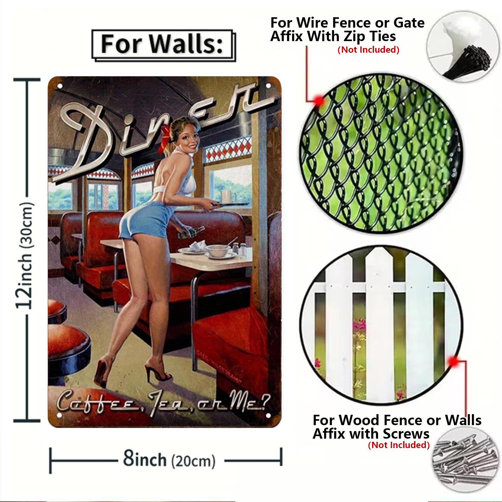 Vintage Pin-Up Girl Metal Tin Sign: Retro Route 66 Wall Art