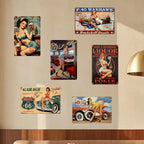 Vintage Pin-Up Girl Metallblechschild | Retro Route 66 Wandkunst