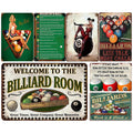 Vintage Billardzimmer-Schild | 8-Ball Regeln & Pin-Up Kunst | Metallschild für die Männerhöhle