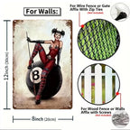 Vintage Billardzimmer-Schild | 8-Ball Regeln & Pin-Up Kunst | Metallschild für die Männerhöhle